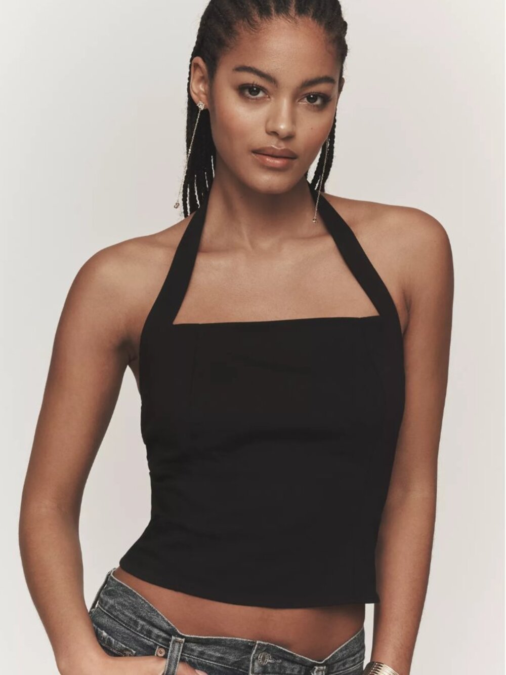 Black Maeve Structured Halter Top Size Medium from Anthropologie NWT